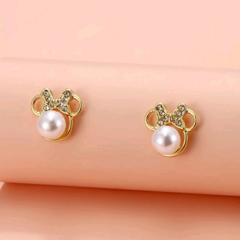 Gold Plated Faux Pearl Earrings - Picture 3 of 4